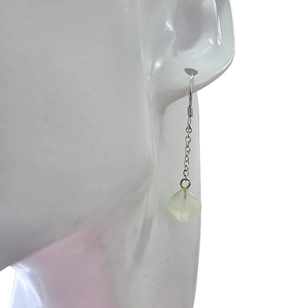 Faceted Prehnite Sterling Silver Hook Earrings
