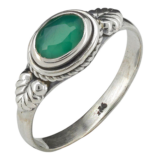 Faceted Green Onyx Sterling Silver Ring
