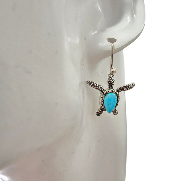 Turquoise Sterling Silver Sea Turtle Hook Earrings