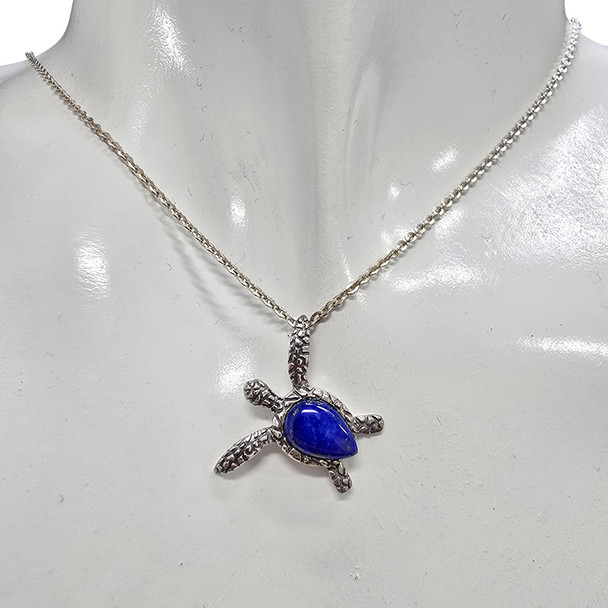 Lapis Sterling Silver Sea Turtle Pendant