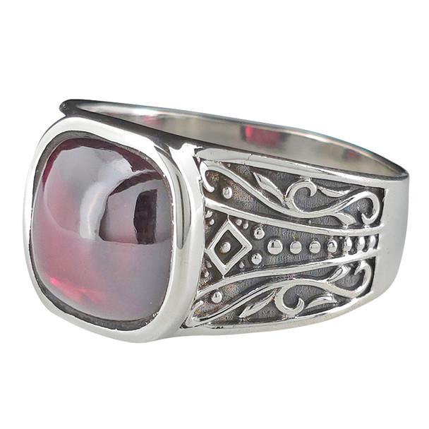 Garnet Sterling Silver Man's Ring