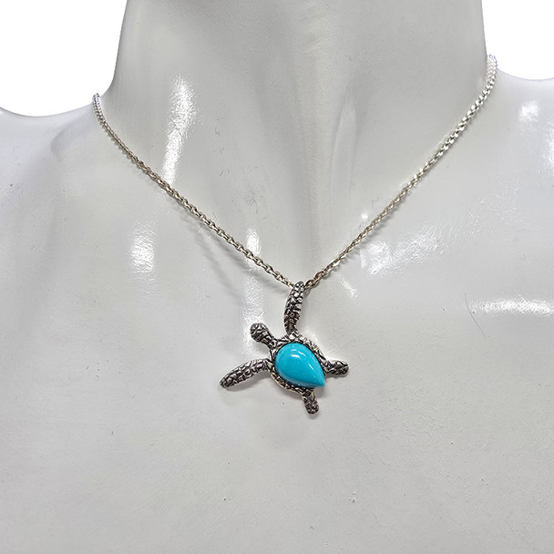 Turquoise Sterling Silver Sea Turtle Pendant