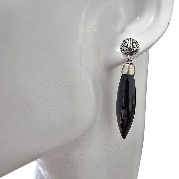 Black Onyx Sterling Silver Post Dangle Earrings