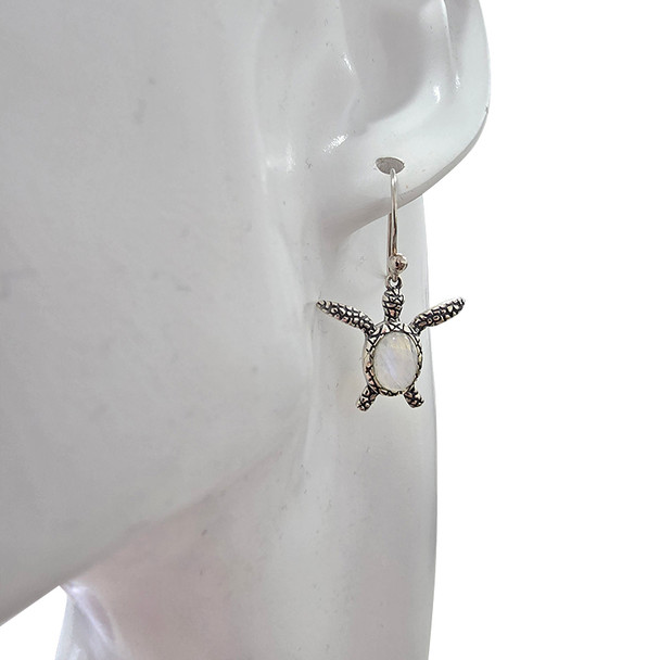 Moonstone Sterling Silver Sea Turtle Hook Earrings