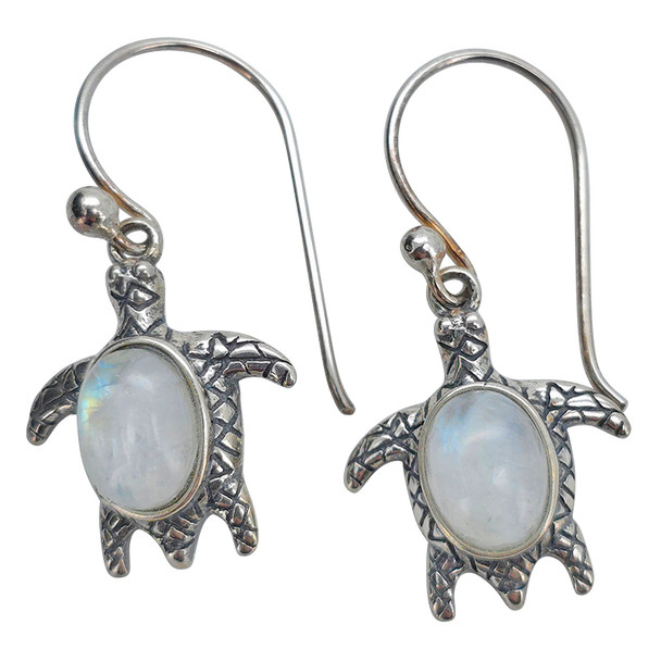 Moonstone Sterling Silver Sea Turtle Hook Earrings