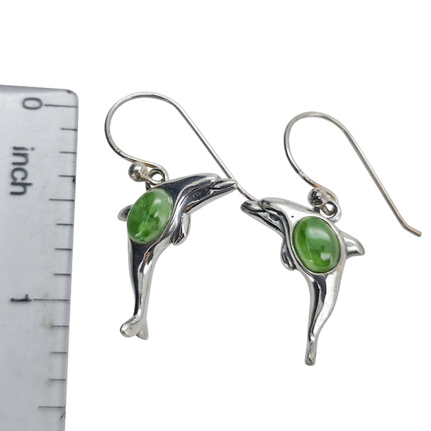 Nephrite Sterling Silver Dolphin Hook Earrings