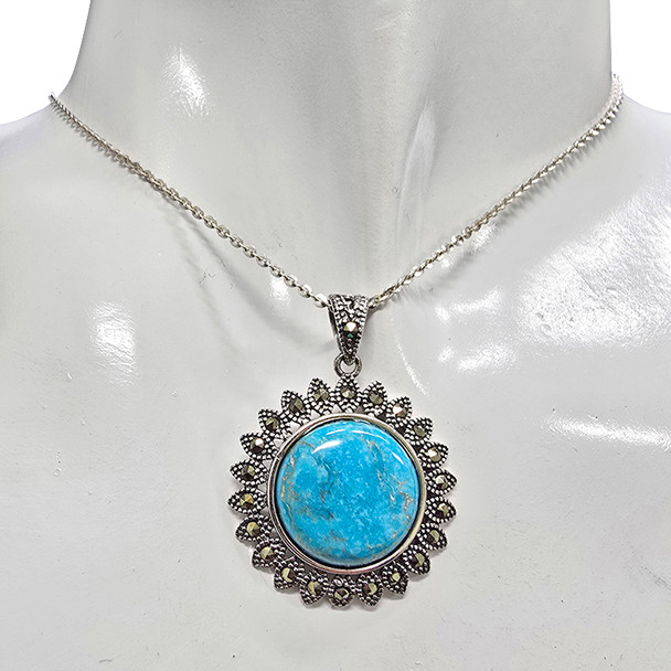 Turquoise Sterling Silver Sunflower Pendant