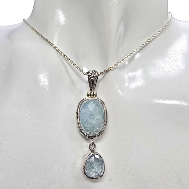 Faceted Aquamarine Sterling Silver Pendant
