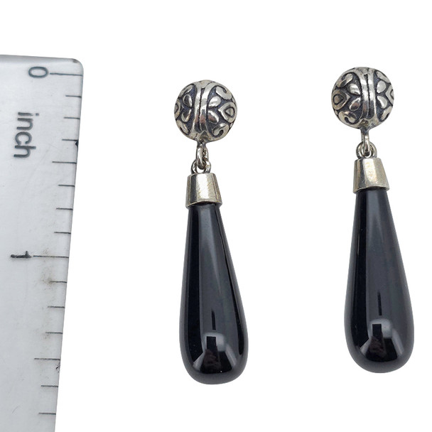 Black Onyx Sterling Silver Post Dangle Earrings