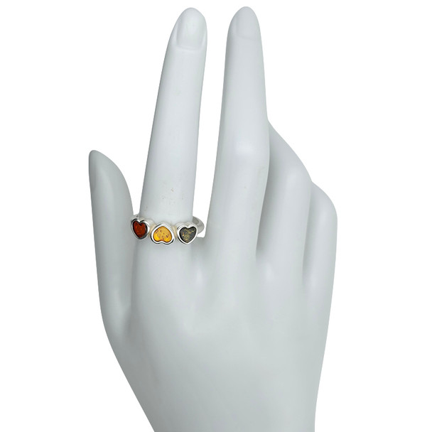 Amber Silver Hearts Ring