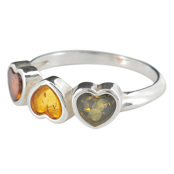 Amber Silver Hearts Ring