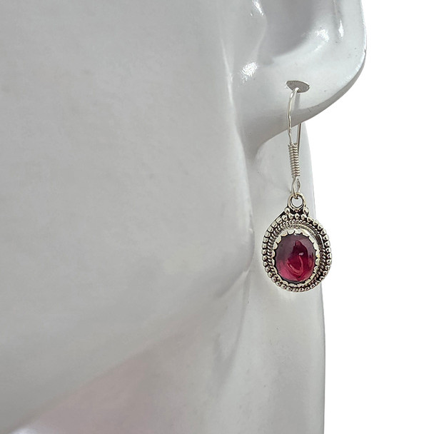 Garnet Sterling Silver Hook Earrings