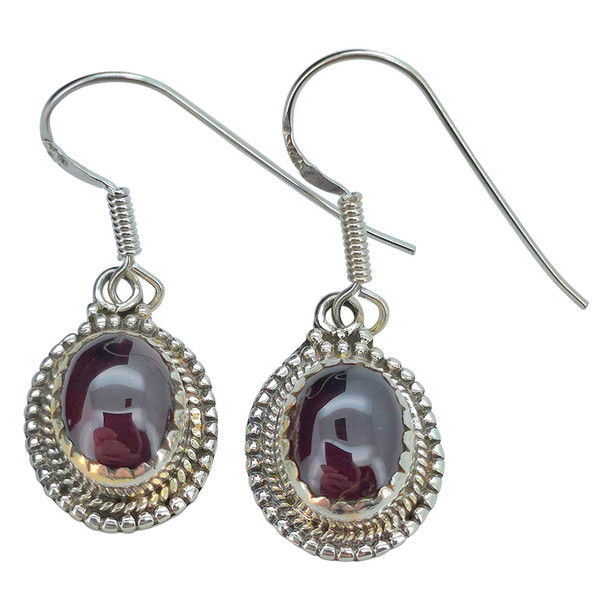 Garnet Sterling Silver Hook Earrings