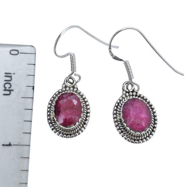 Faceted Composite Ruby Sterling Silver Hook Earrings