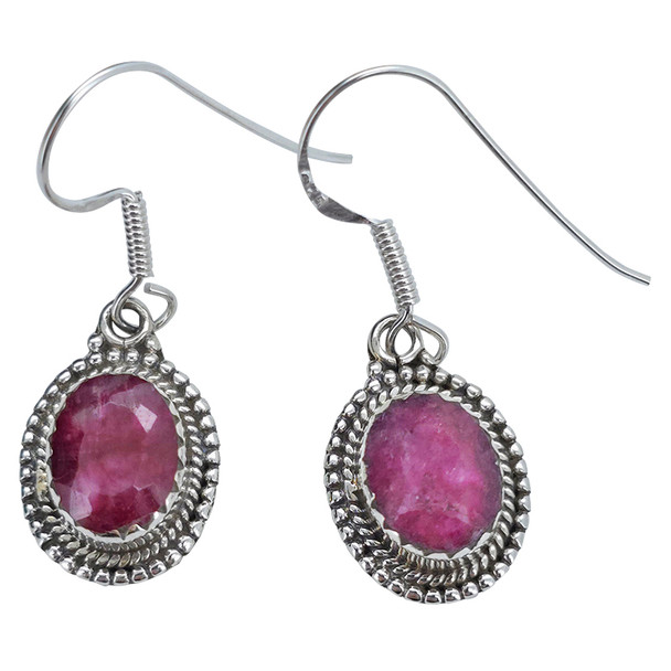 Faceted Composite Ruby Sterling Silver Hook Earrings