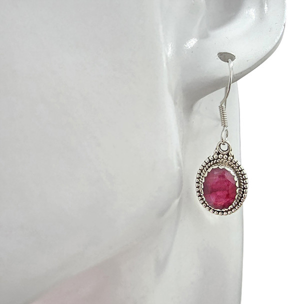 Faceted Composite Ruby Sterling Silver Hook Earrings