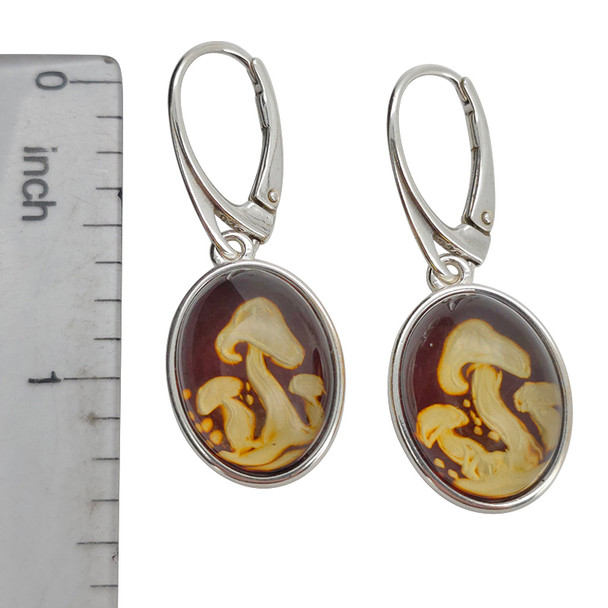 Amber Cameo / Intaglio Mushroom Hook Earrings