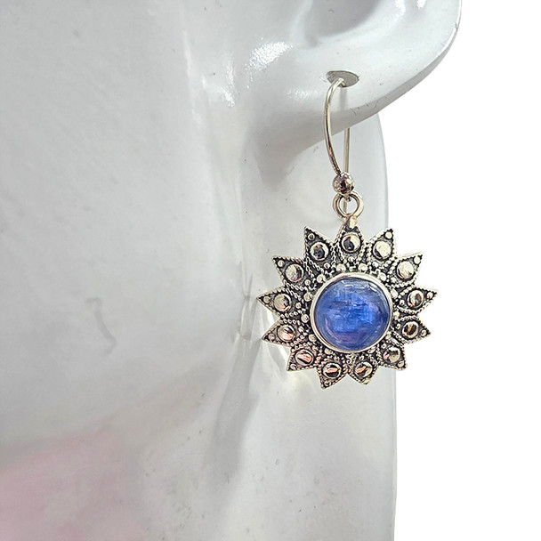 Kyanite Sterling Silver Flower Hook Earrings