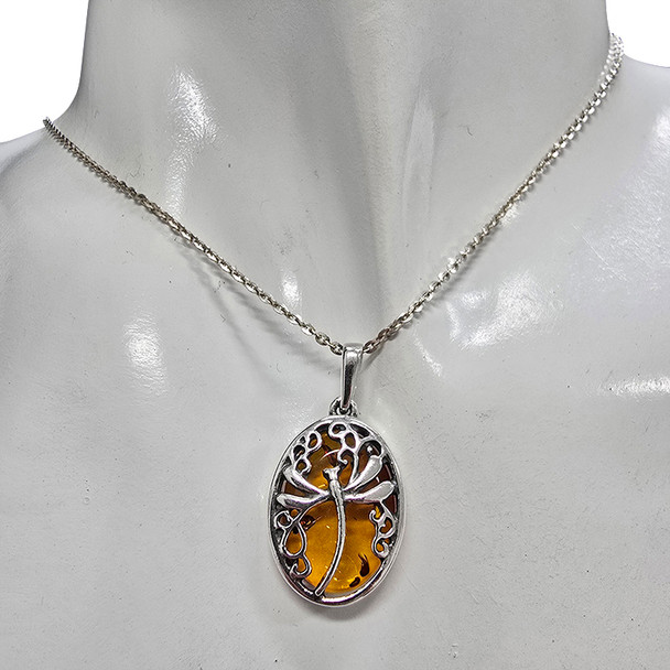 Amber Sterling Silver Dragonfly Pendant