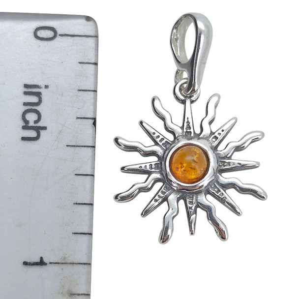 Cognac Color Amber Sterling Silver Sun Pendant