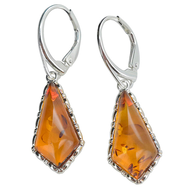 Cognac Amber Sterling Silver Hook Earrings