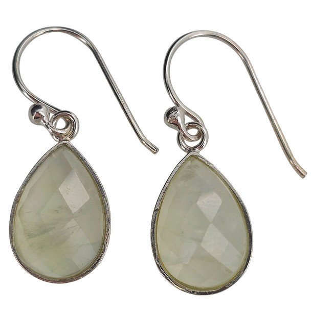 Faceted Prehnite Sterling Silver Hook Earrings