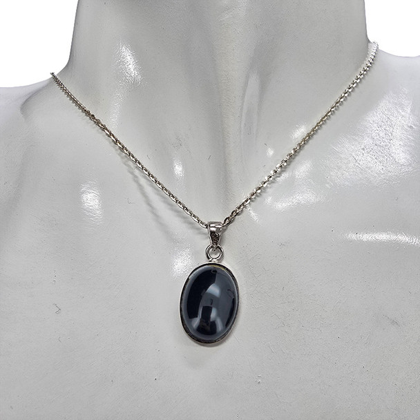 Black Agate Sterling Silver Pendant
