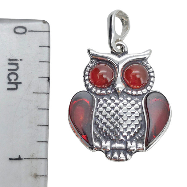 Owl Cherry Amber Sterling Silver Pendant