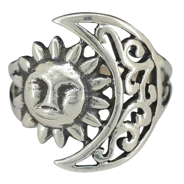 Moon Sun Filigree Sterling Silver Ring