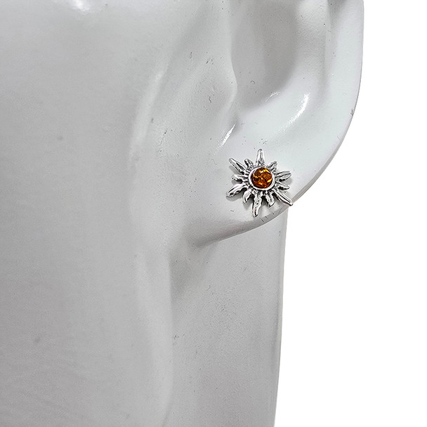 Amber Sterling Silver Sun Stud Earrings