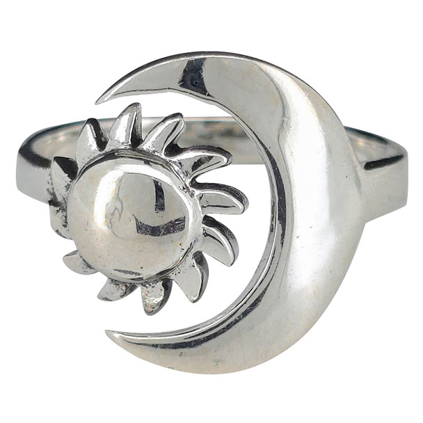 Sterling Silver Sun And Moon Adjustable Ring