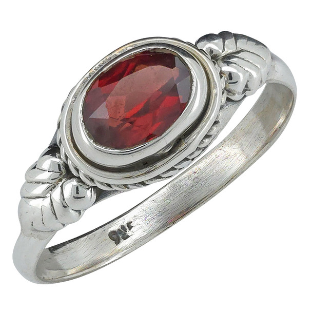 Faceted garnet sterling silver ring