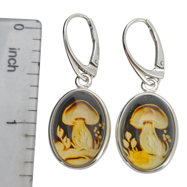 Amber Cameo / Intaglio Mushroom Hook Earrings