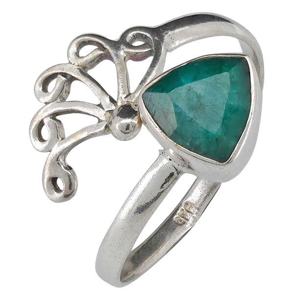 Faceted Composite Emerald Sterling Silver Adjustable Ring