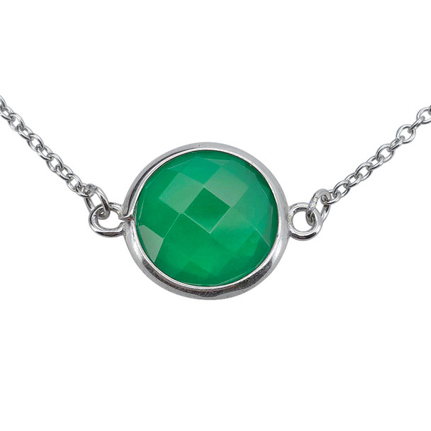 Faceted Green Onyx Sterling Silver Necklace
