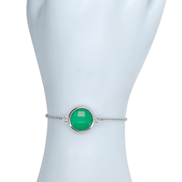 Faceted Green Onyx Sterling Silver Link Bracelet