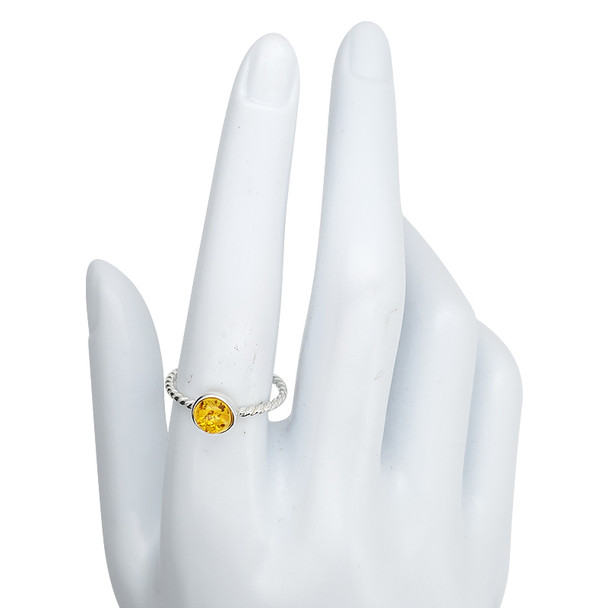 Citrine Color Amber Sterling Silver Ring