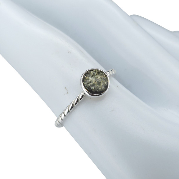 Green Amber Sterling Silver Ring