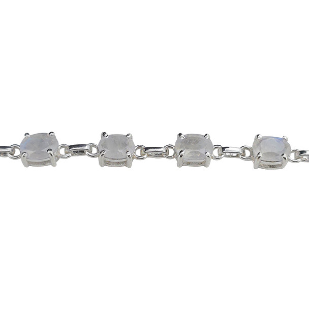 Faceted Moonstone Sterling Silver Link Bracelet