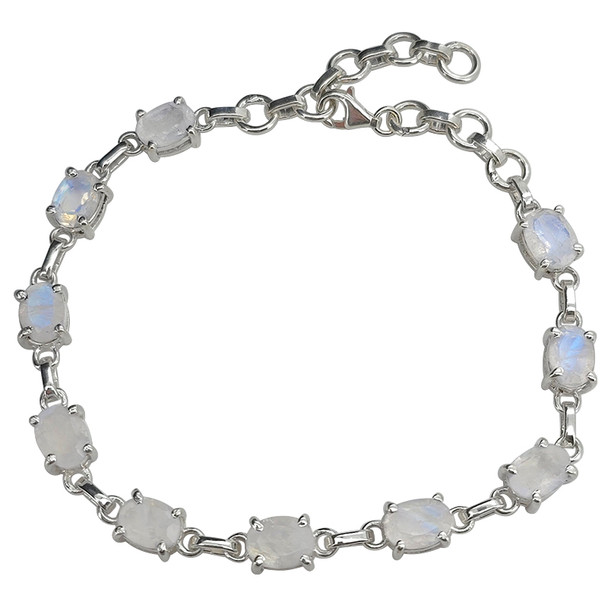 Faceted Moonstone Sterling Silver Link Bracelet