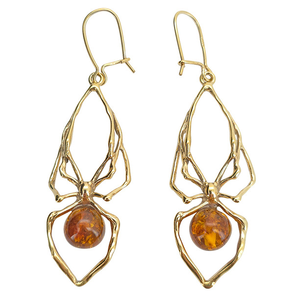Amber 14K Gold-Plated Sterling Silver Spider Hook Earrings