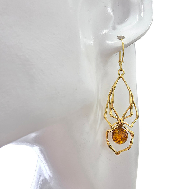 Amber 14K Gold-Plated Sterling Silver Spider Hook Earrings