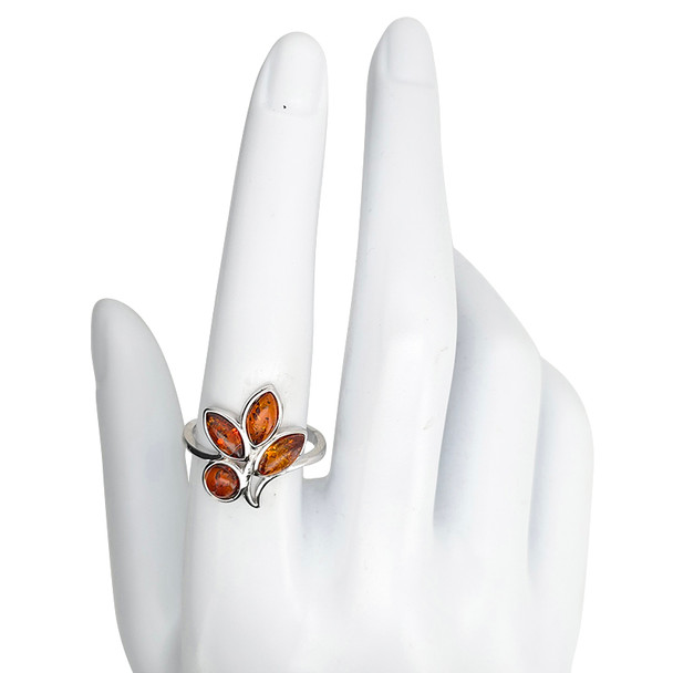 Cognac Amber Sterling Silver Ring