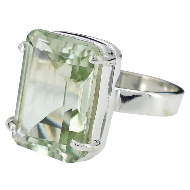 Faceted Prasiolite/Green Amethyst Sterling Silver Ring