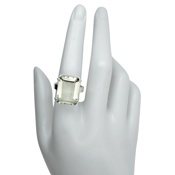 Faceted Prasiolite/Green Amethyst Sterling Silver Ring