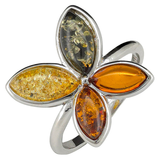 Multicolor Amber Sterling Silver Butterfly Ring