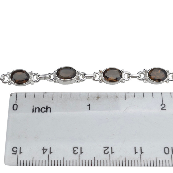 Faceted Smoky Topaz Silver Link Bracelet