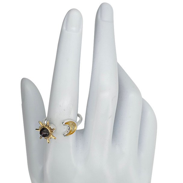 Sun and Moon Amber Adjustable Spinner Ring