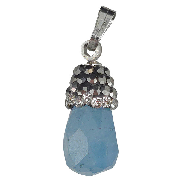 Faceted Aquamarine/Cubic Zirconia Sterling Silver Pendant