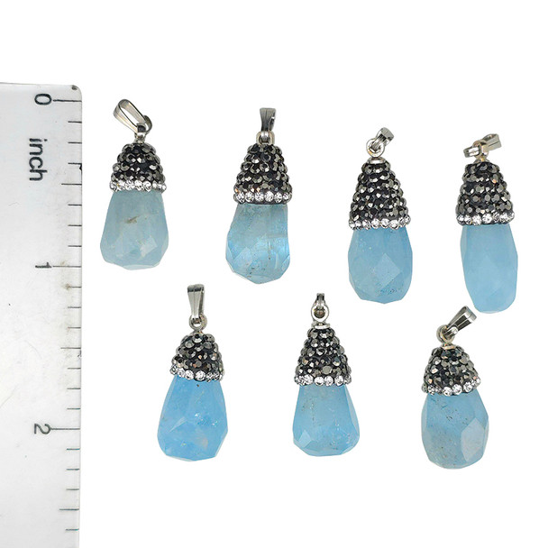 Faceted Aquamarine/Cubic Zirconia Sterling Silver Pendant